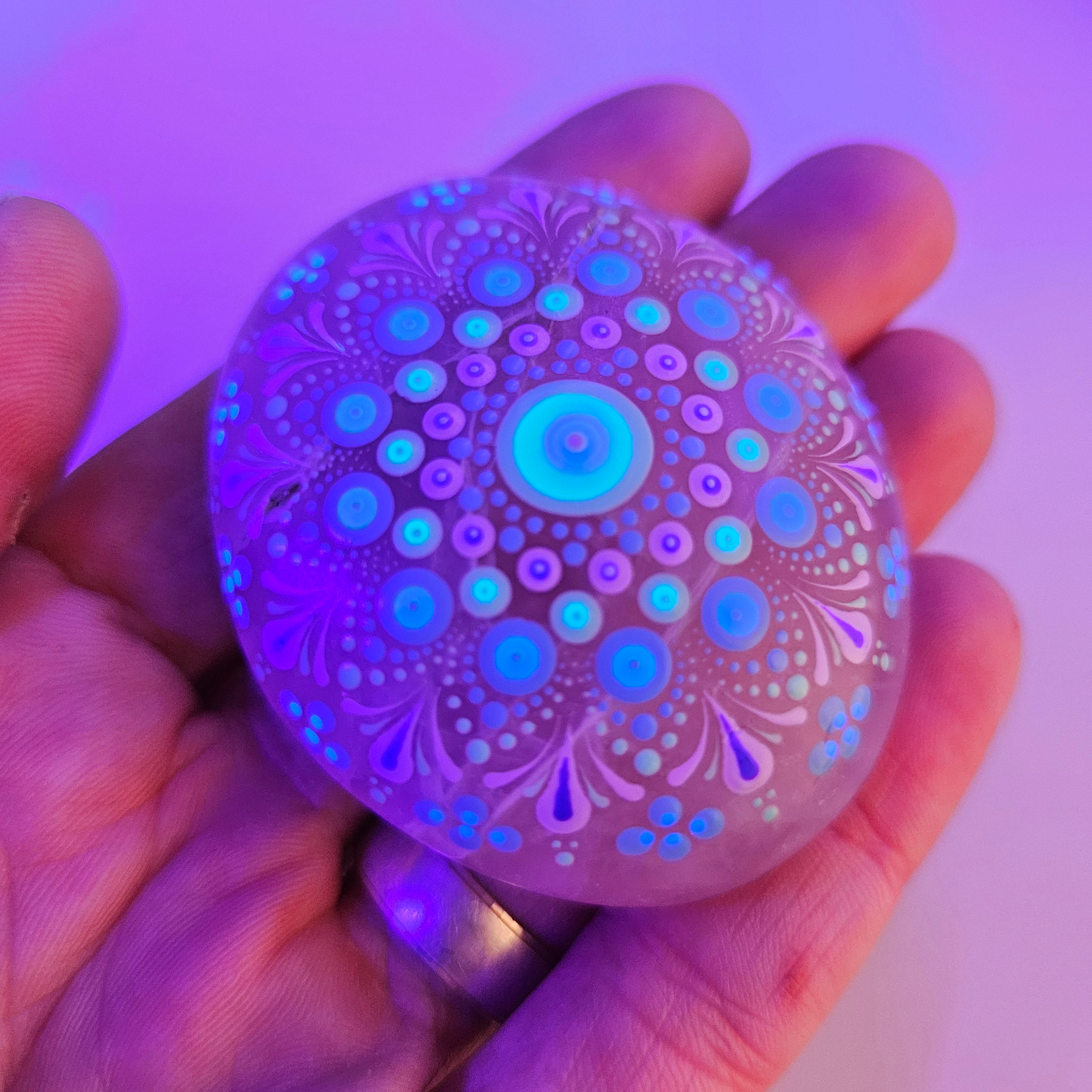 Rose Quartz UV Mandala Palm Stone