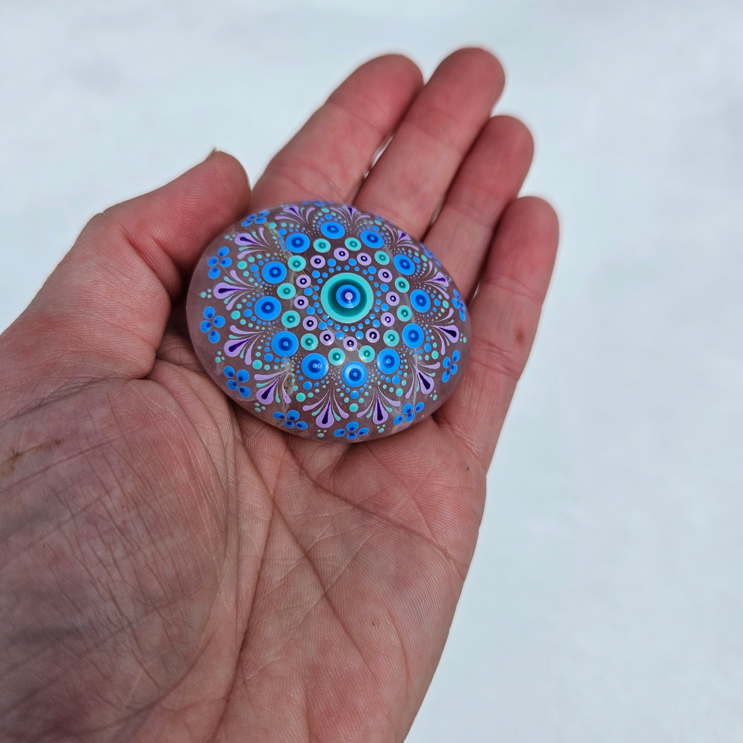 Rose Quartz UV Mandala Palm Stone