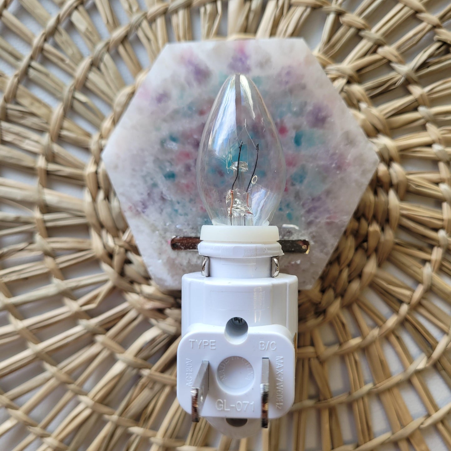 Selenite nightlight - Jewel Tone Hexagon - Bdotartsy