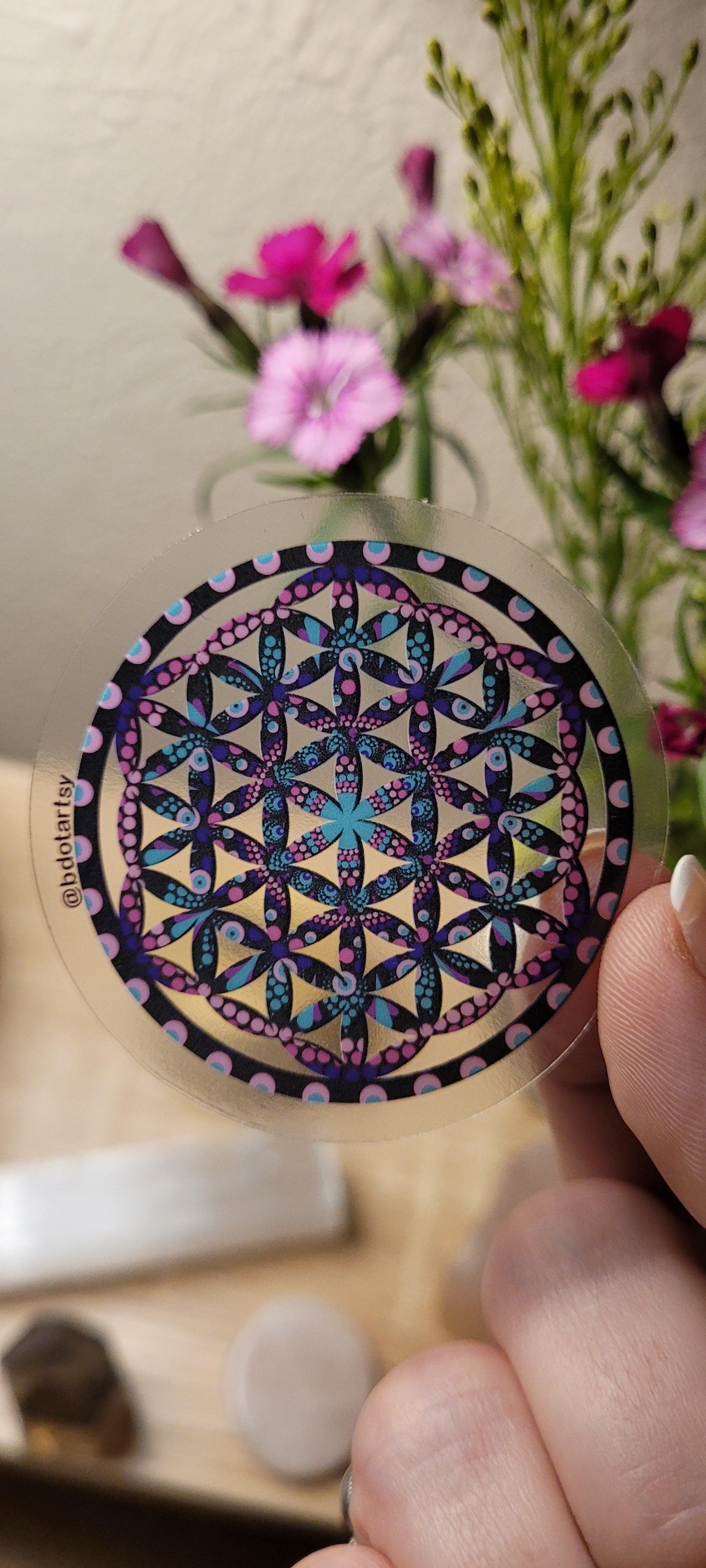 2" Flower of Life Dot mandala clear Sticker - Bdotartsy