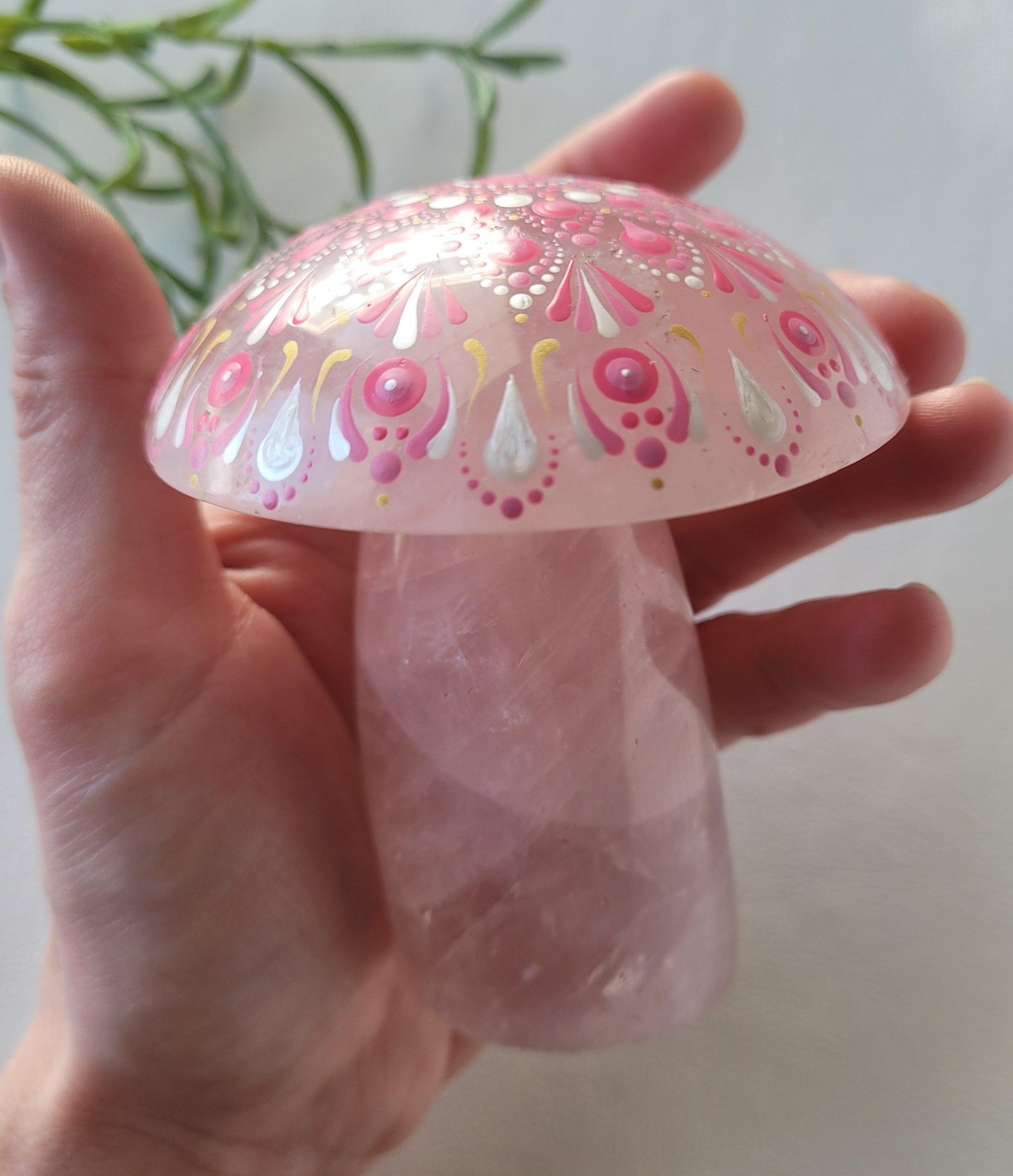 Rose Quartz - Large Mandala Mushroom Stone - Bdotartsy